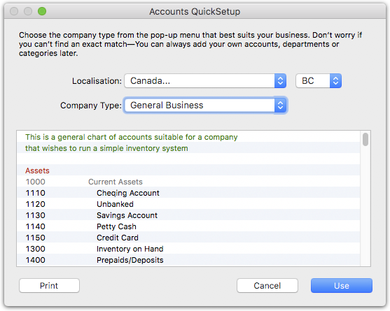 Sample Chart Of Accounts Canada