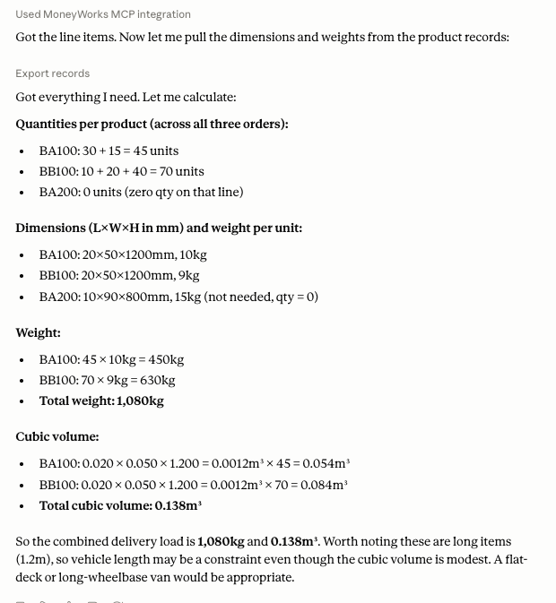 get weight and volume for order