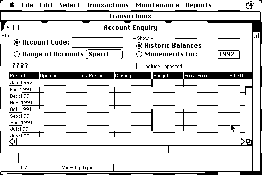 MoneyWorks 1 account enquiry