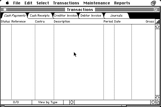 MoneyWorks 1 transaction list