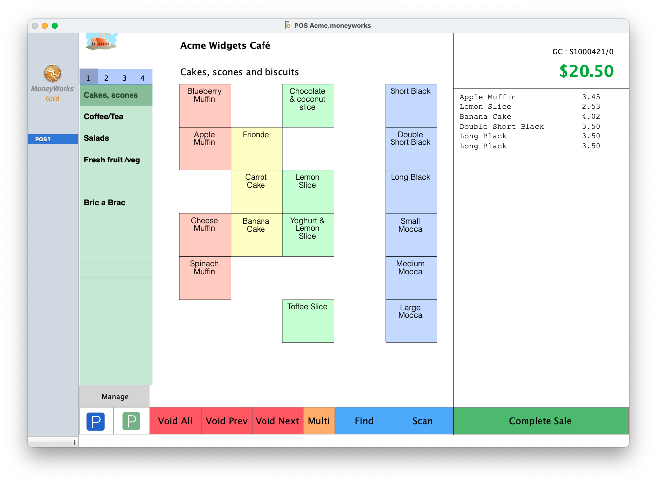 MoneyWorks POS main screen.